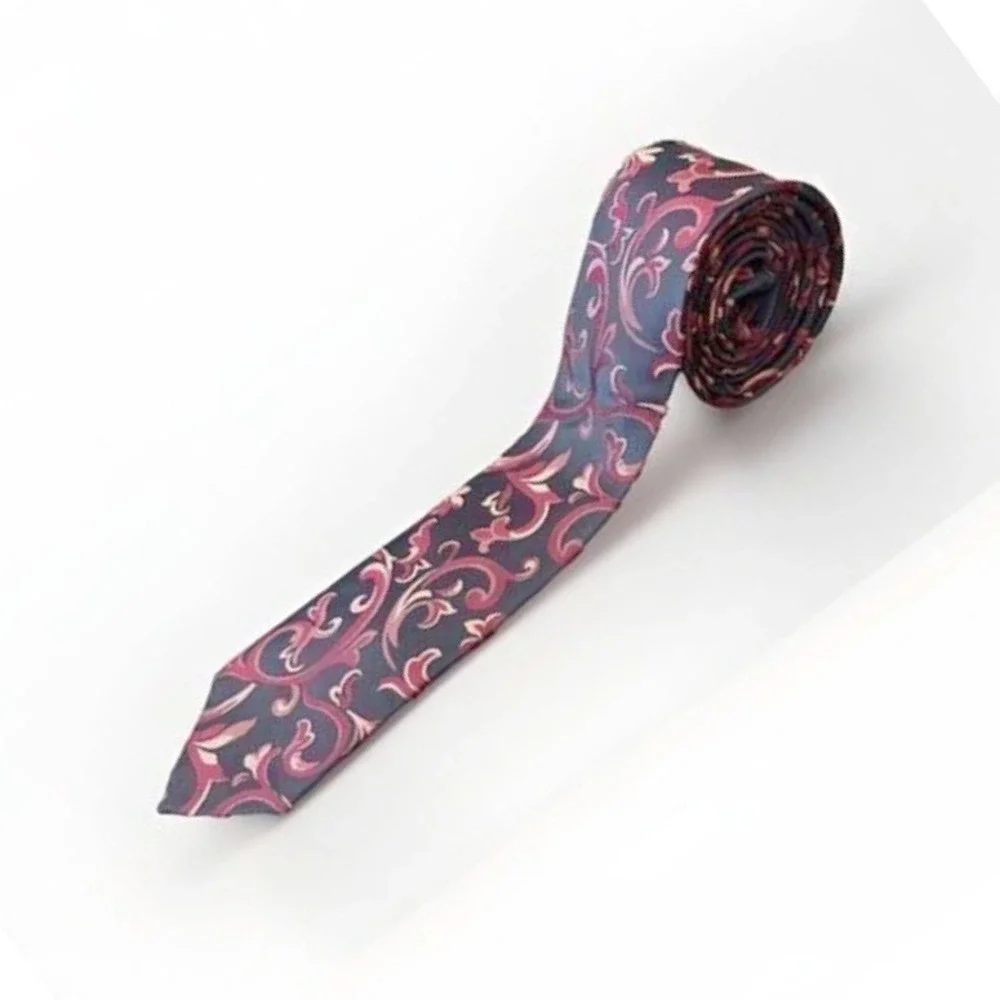 Alfani Men's Tie Dark Gray Red Floral Pattern‎ Silk Blend Business Formal